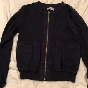 Navy Suede Bomber Jacket
